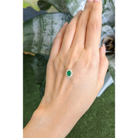 0.98 Ct. Emerald and Natural Diamond Pave Necklace, 14K Yellow Gold Life Style