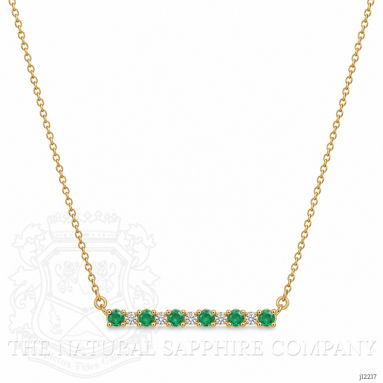 0.20 Ct. Emerald and Natural Diamond Accent Stones Necklace, 14K Yellow Gold