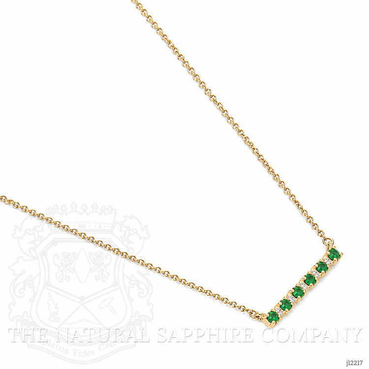 0.20 Ct. Emerald and Natural Diamond Accent Stones Necklace, 14K Yellow Gold