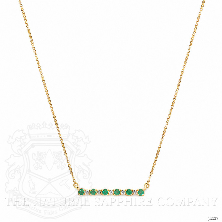 0.20 Ct. Emerald and Natural Diamond Accent Stones Necklace, 14K Yellow Gold
