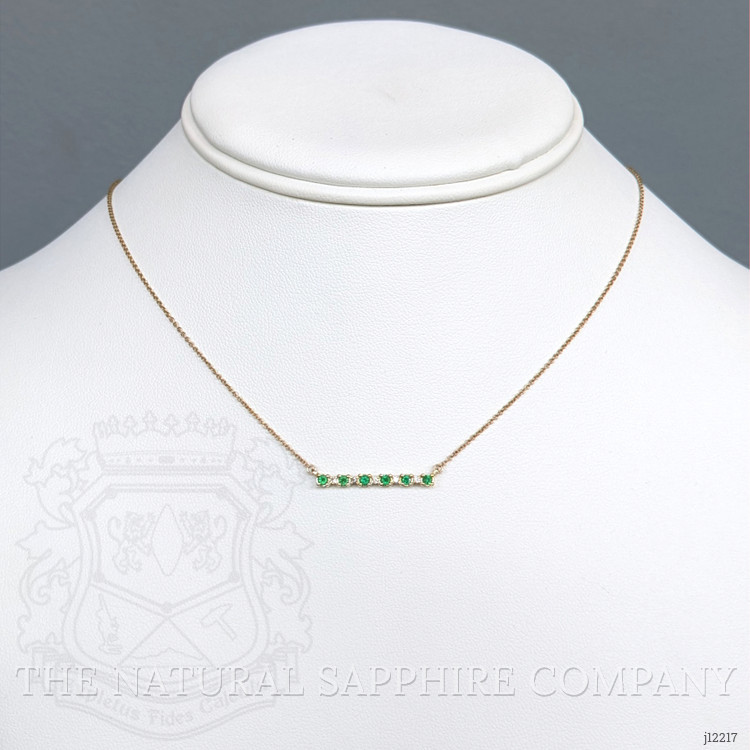 0.20 Ct. Emerald and Natural Diamond Accent Stones Necklace, 14K Yellow Gold