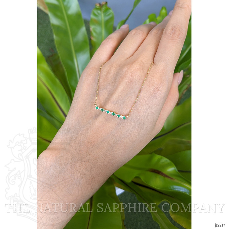 0.20 Ct. Emerald and Natural Diamond Accent Stones Necklace, 14K Yellow Gold