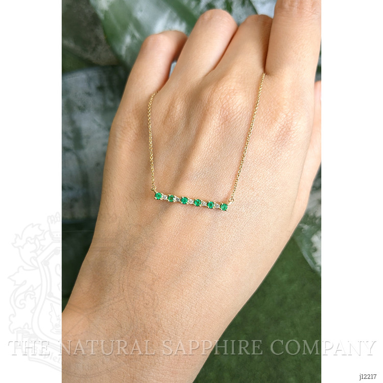 0.20 Ct. Emerald and Natural Diamond Accent Stones Necklace, 14K Yellow Gold