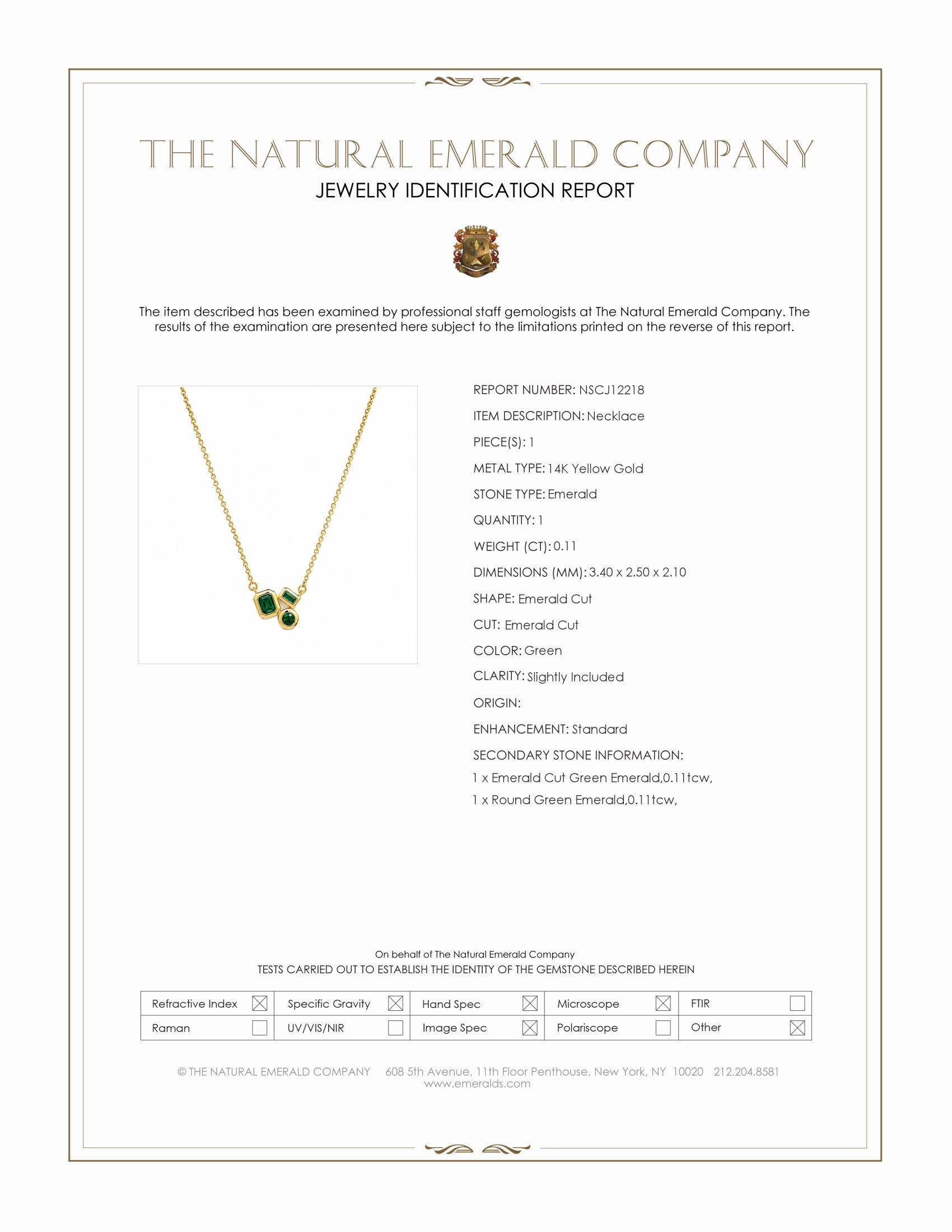 0.11 Ct. Emerald Bezel Necklace, 14K Yellow Gold