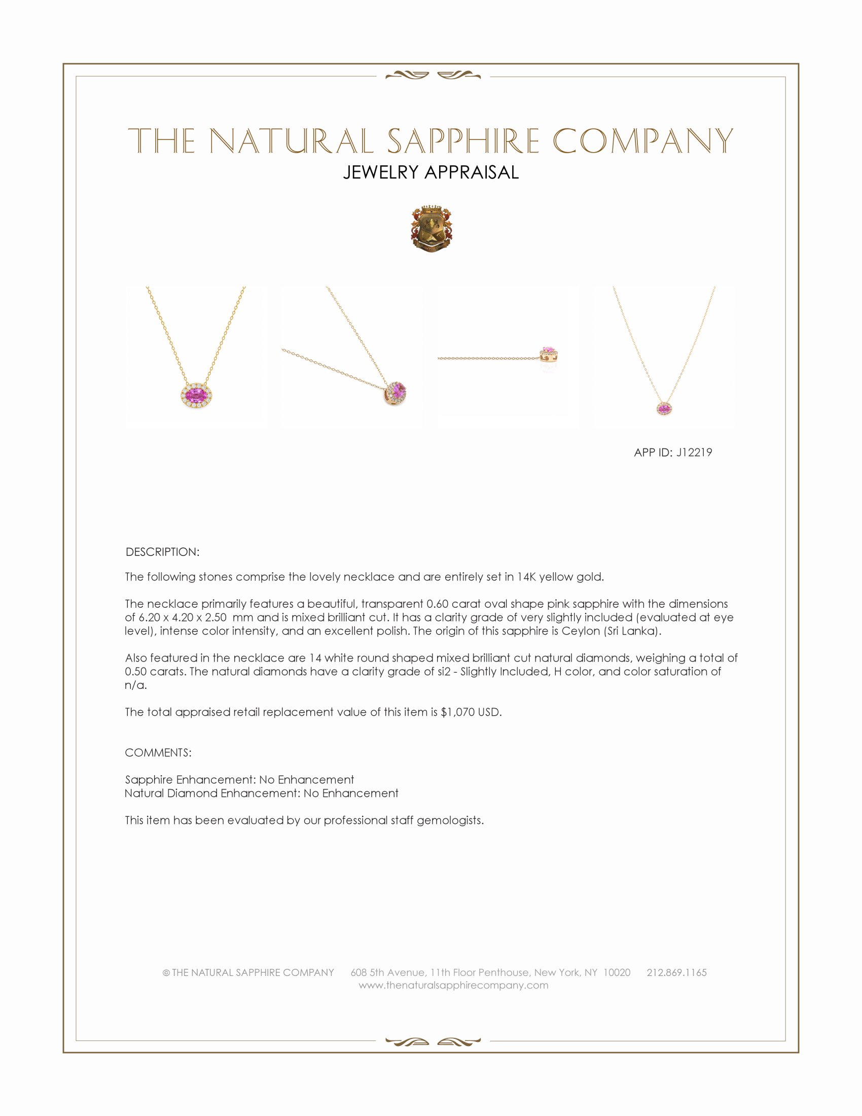 0.60 Ct. Pink Sapphire and Natural Diamond Pave Necklace, 14K Yellow Gold