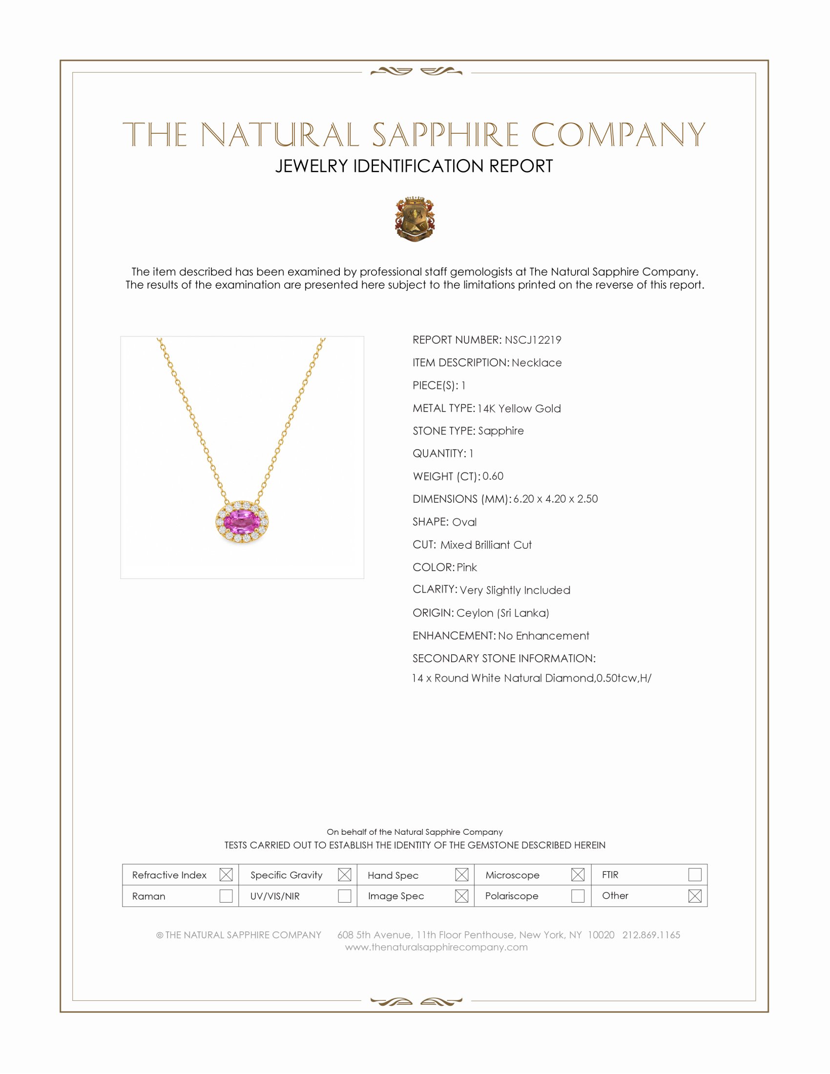 0.60 Ct. Pink Sapphire and Natural Diamond Pave Necklace, 14K Yellow Gold