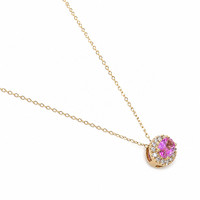 0.60 Ct. Pink Sapphire and Natural Diamond Pave Necklace, 14K Yellow Gold Image