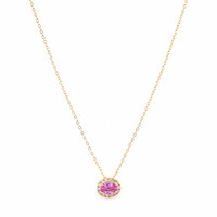 0.60 Ct. Pink Sapphire and Natural Diamond Pave Necklace, 14K Yellow Gold Image