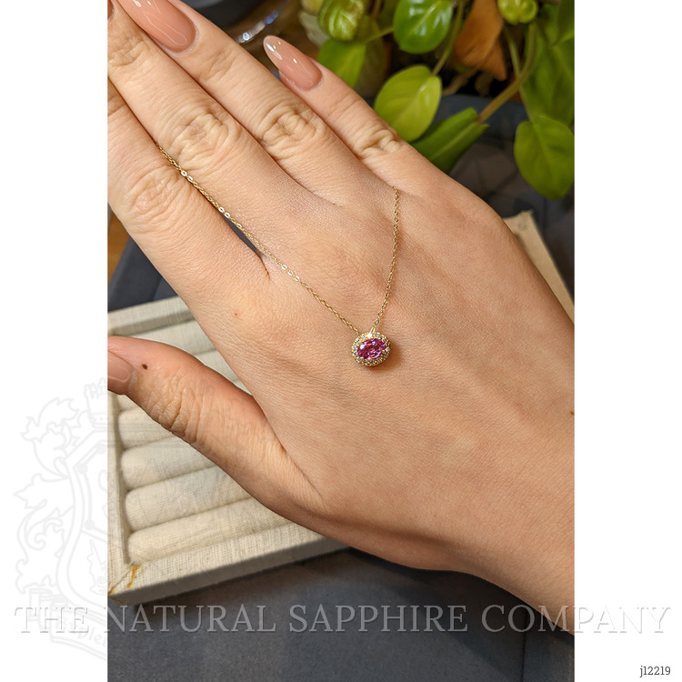 0.60 Ct. Pink Sapphire and Natural Diamond Pave Necklace, 14K Yellow Gold