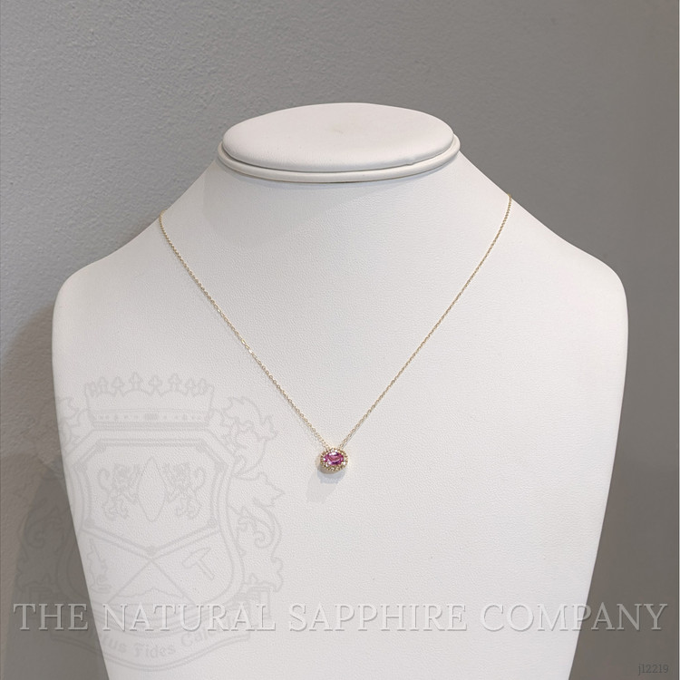 0.60 Ct. Pink Sapphire and Natural Diamond Pave Necklace, 14K Yellow Gold