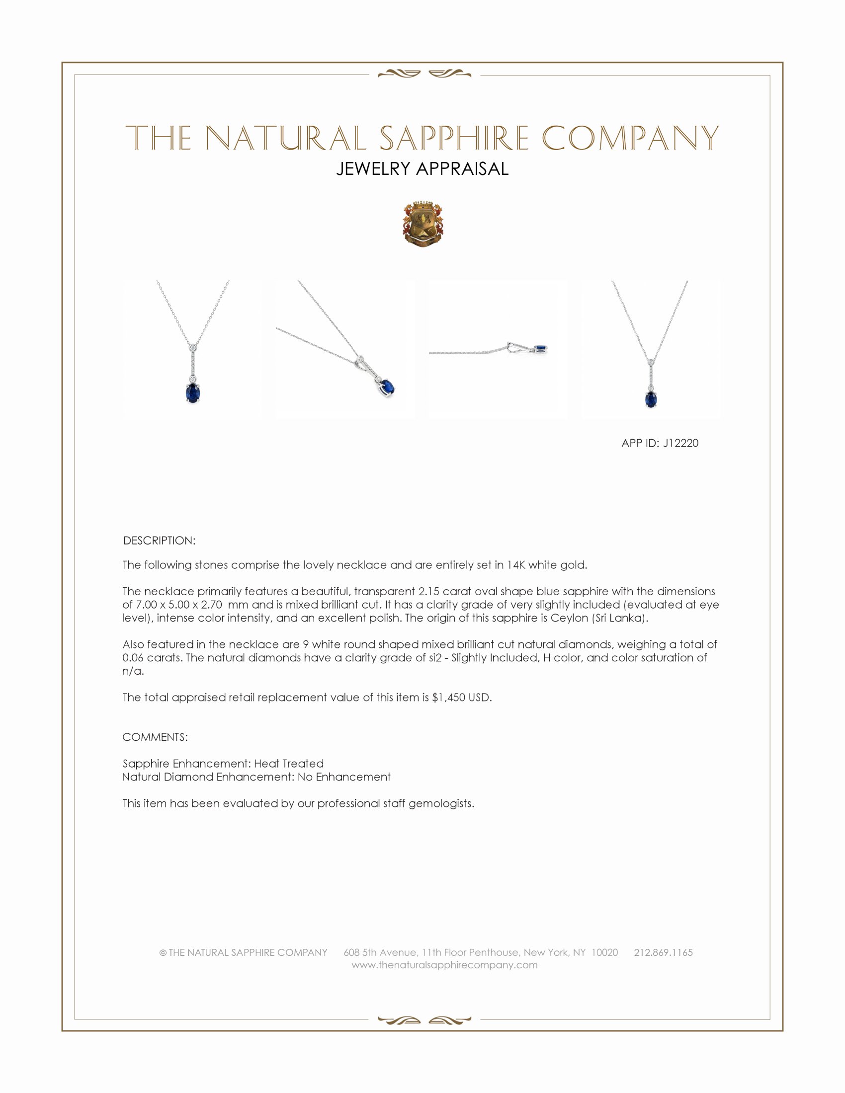 2.15 Ct. Blue Sapphire and Natural Diamond Accent Stones Necklace, 14K White Gold