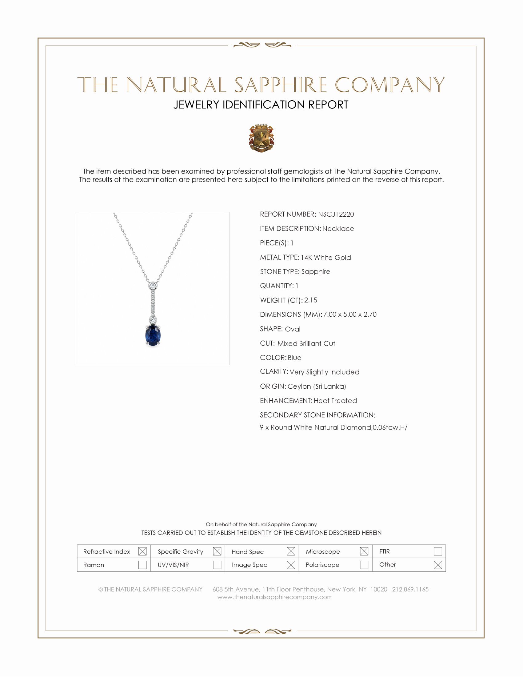 2.15 Ct. Blue Sapphire and Natural Diamond Accent Stones Necklace, 14K White Gold