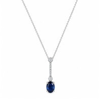 2.15 Ct. Blue Sapphire and Natural Diamond Accent Stones Necklace, 14K White Gold Image