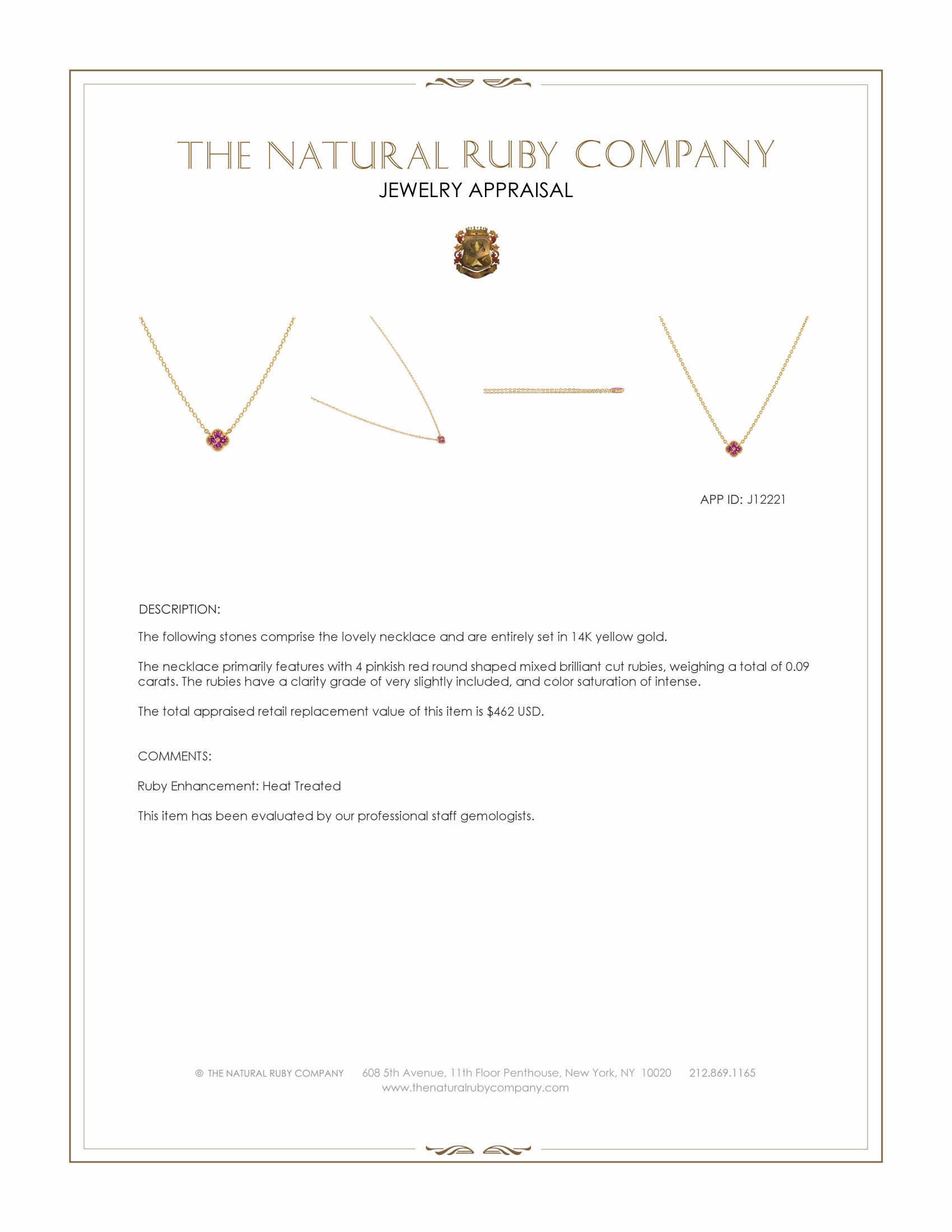 0.09 Ct. Pinkish Red Ruby Pave Necklace, 14K Yellow Gold