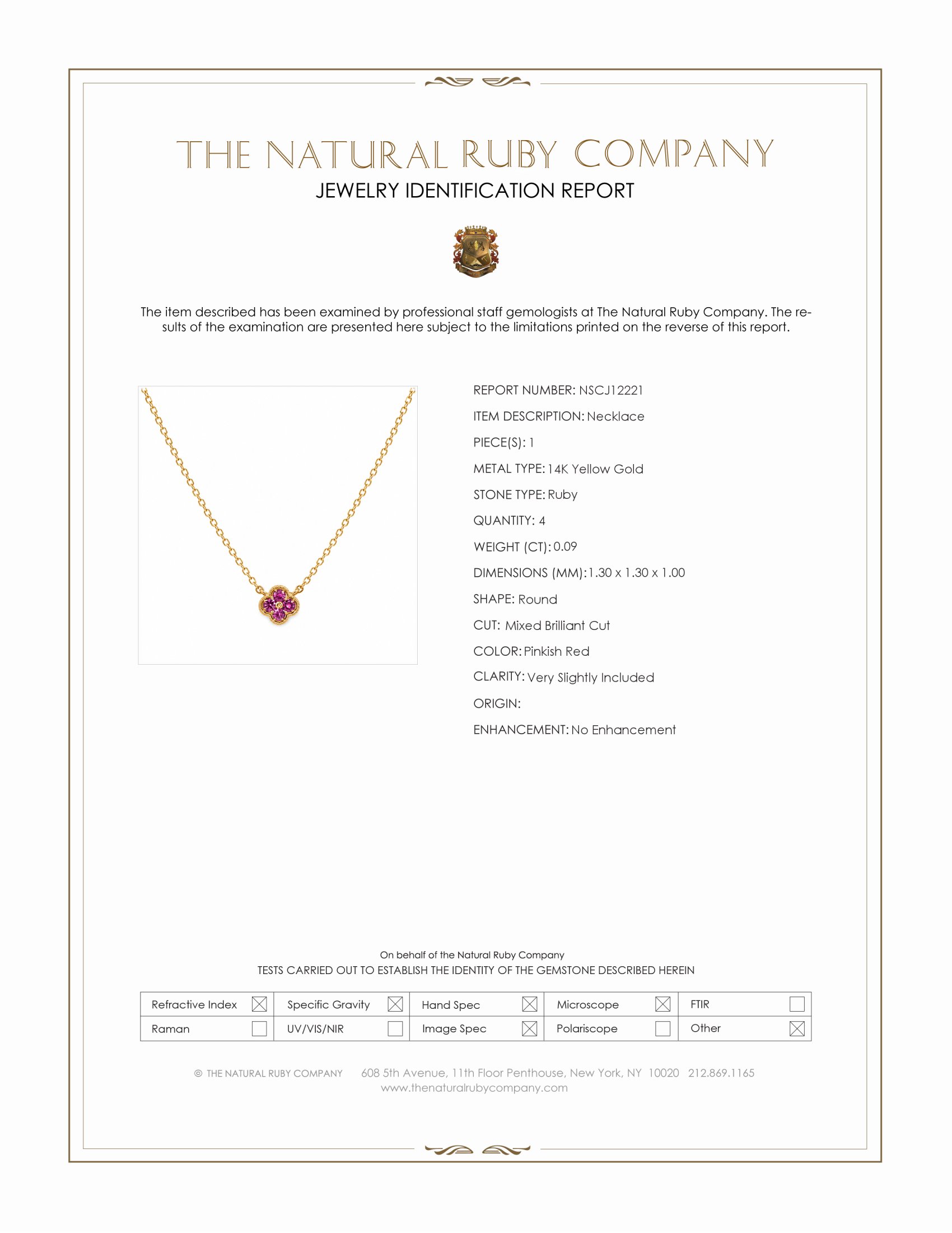 0.09 Ct. Pinkish Red Ruby Pave Necklace, 14K Yellow Gold