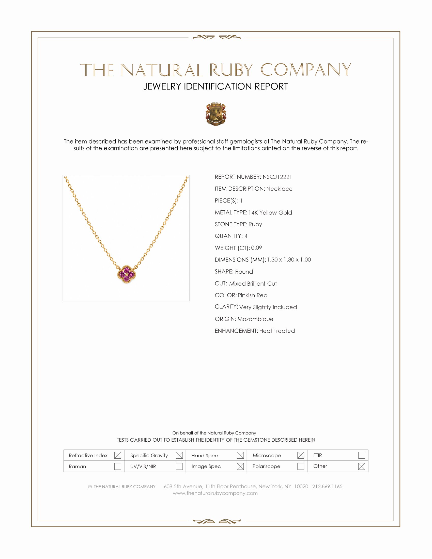 0.09 Ct. Pinkish Red Ruby Pave Necklace, 14K Yellow Gold