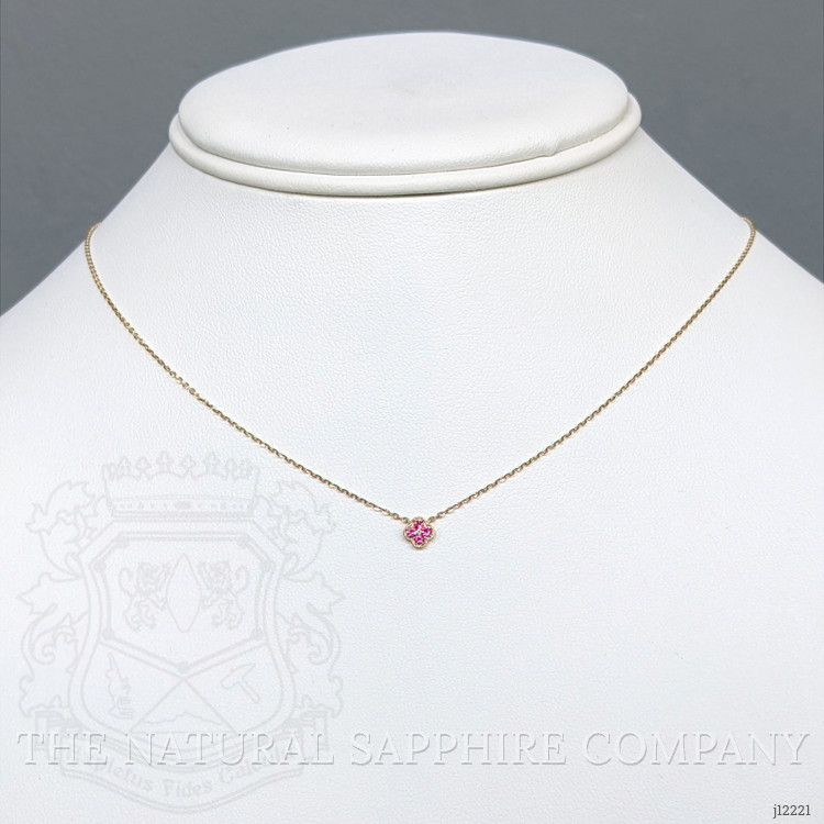 0.09 Ct. Pinkish Red Ruby Pave Necklace, 14K Yellow Gold
