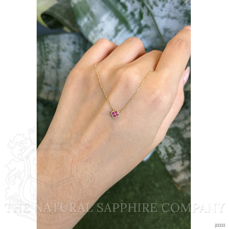 0.09 Ct. Pinkish Red Ruby Pave Necklace, 14K Yellow Gold