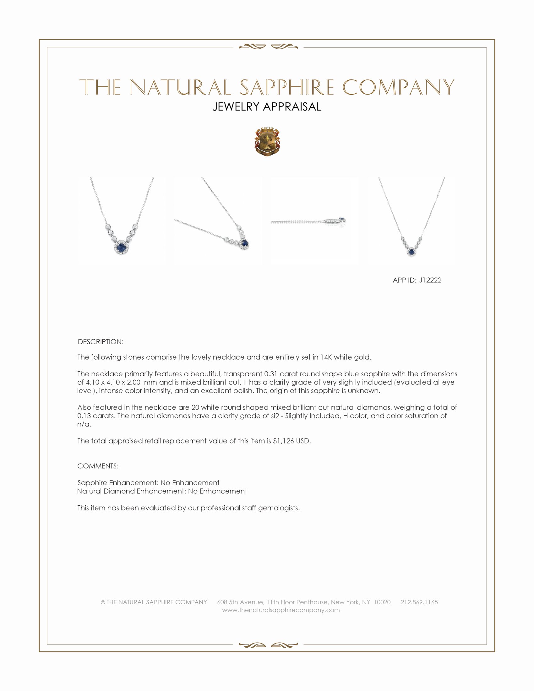 0.31 Ct. Blue Sapphire and Natural Diamond Pave Necklace, 14K White Gold