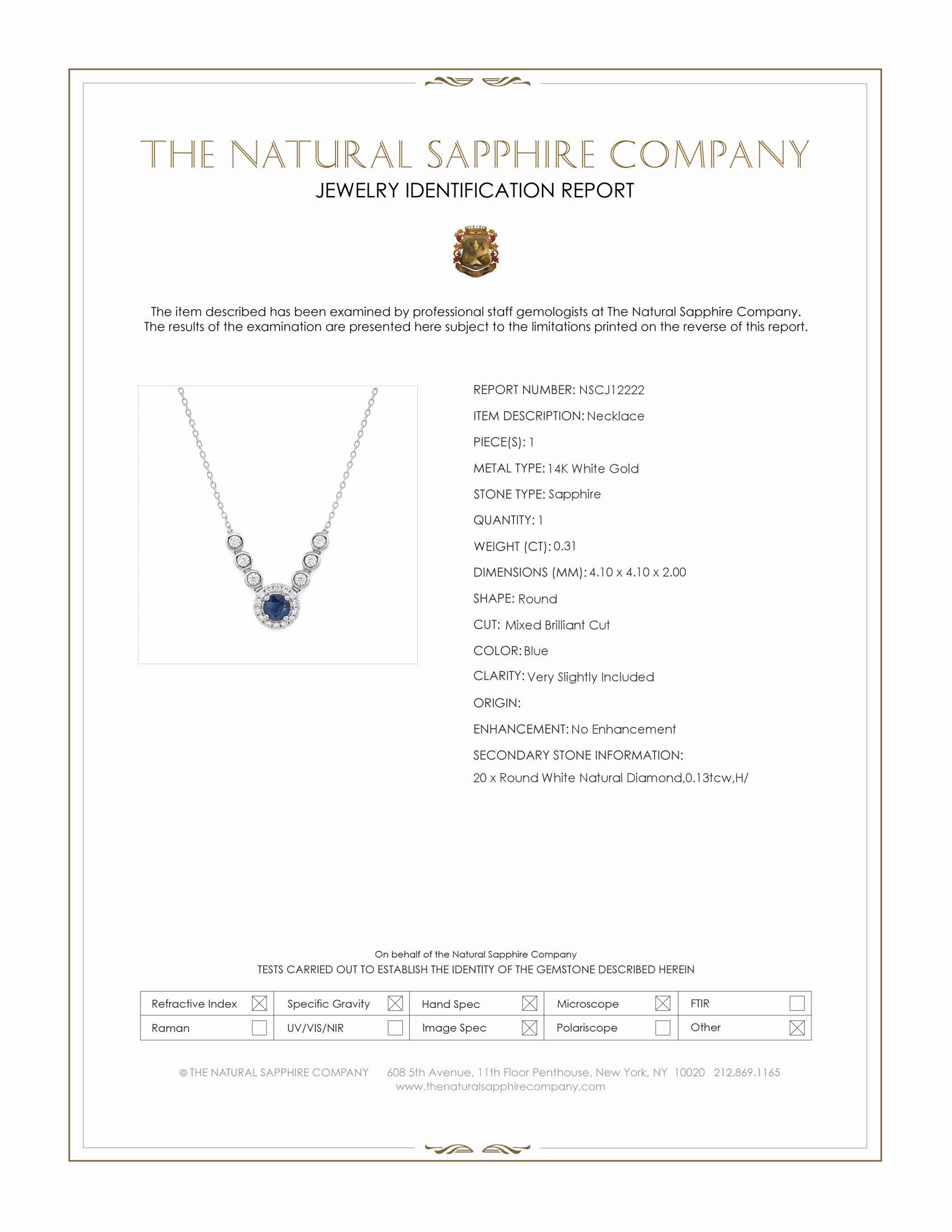 0.31 Ct. Blue Sapphire and Natural Diamond Pave Necklace, 14K White Gold