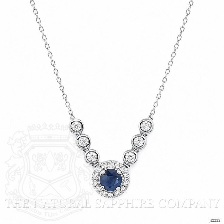 0.31 Ct. Blue Sapphire and Natural Diamond Pave Necklace, 14K White Gold