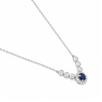 0.31 Ct. Blue Sapphire and Natural Diamond Pave Necklace, 14K White Gold Image