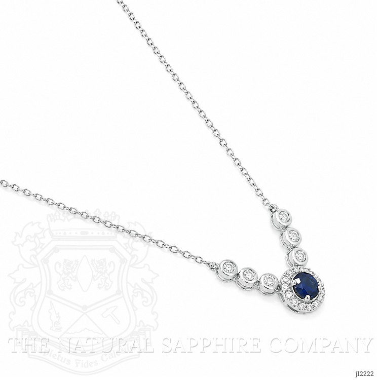0.31 Ct. Blue Sapphire and Natural Diamond Pave Necklace, 14K White Gold