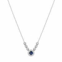 0.31 Ct. Blue Sapphire and Natural Diamond Pave Necklace, 14K White Gold Image