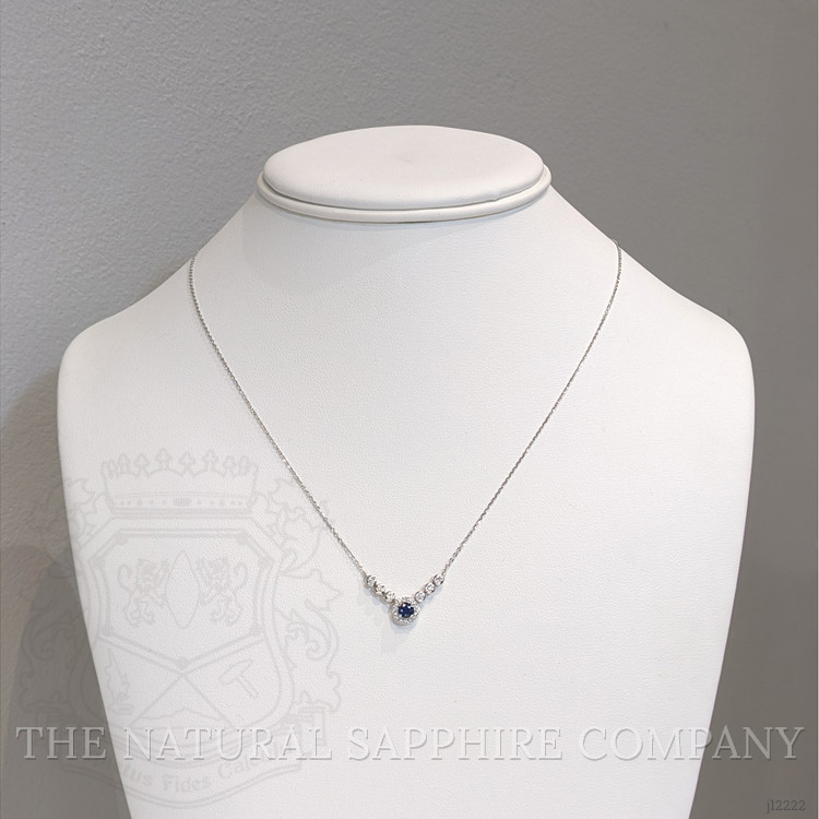 0.31 Ct. Blue Sapphire and Natural Diamond Pave Necklace, 14K White Gold