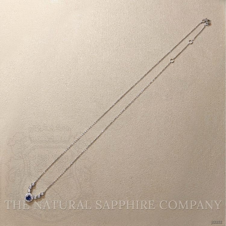 0.31 Ct. Blue Sapphire and Natural Diamond Pave Necklace, 14K White Gold