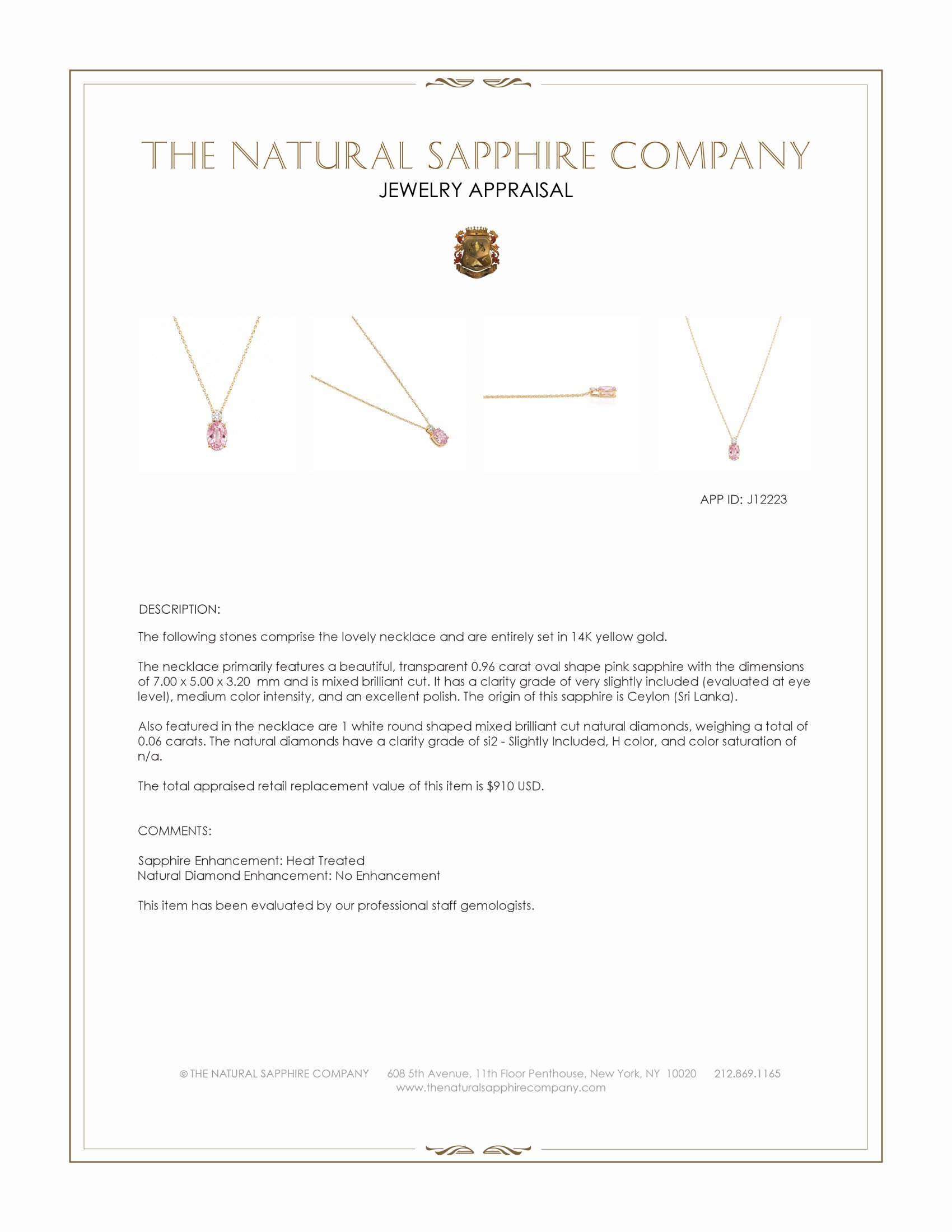 0.96 Ct. Pink Sapphire and Natural Diamond Multi Stone Necklace, 14K Yellow Gold