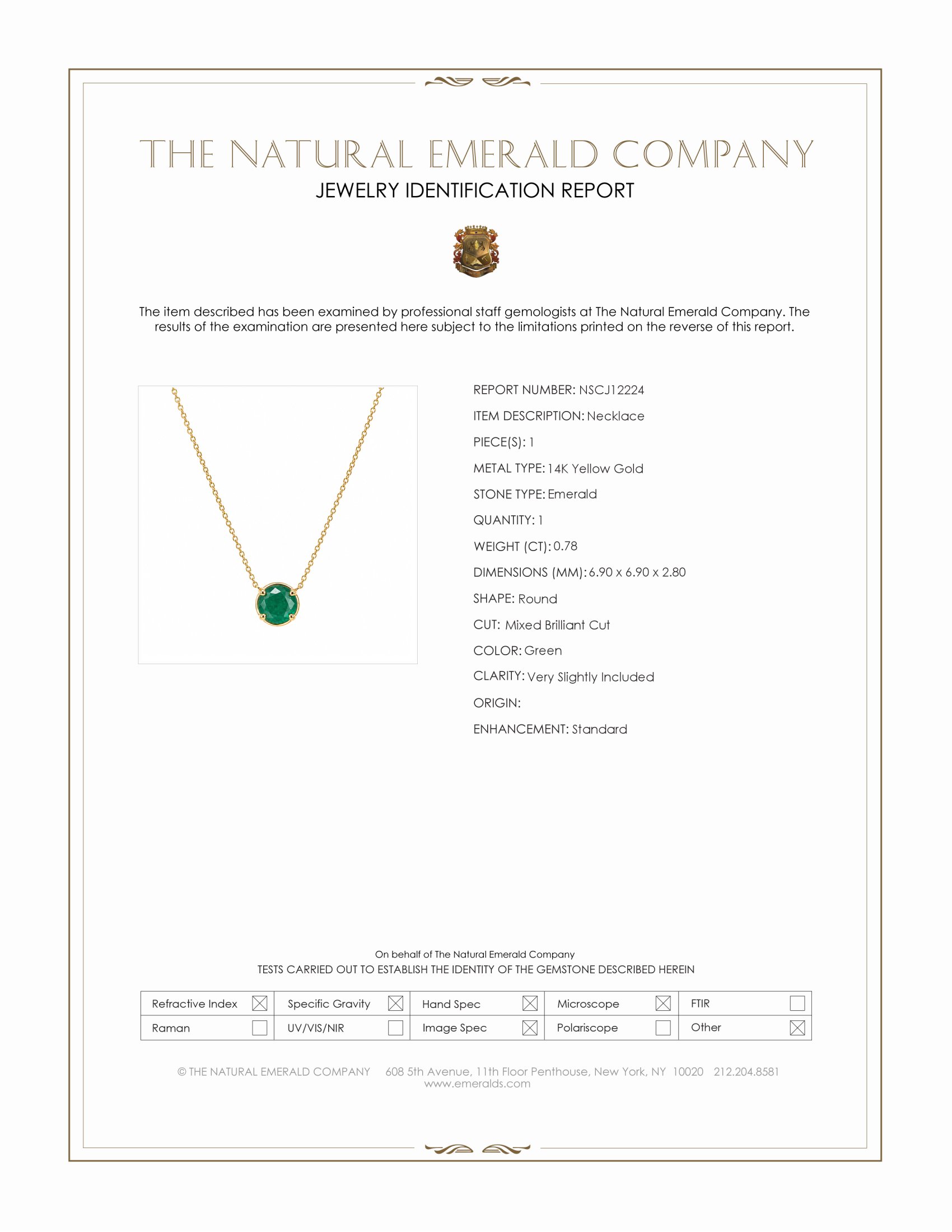 0.78 Ct. Emerald Bezel Necklace, 14K Yellow Gold