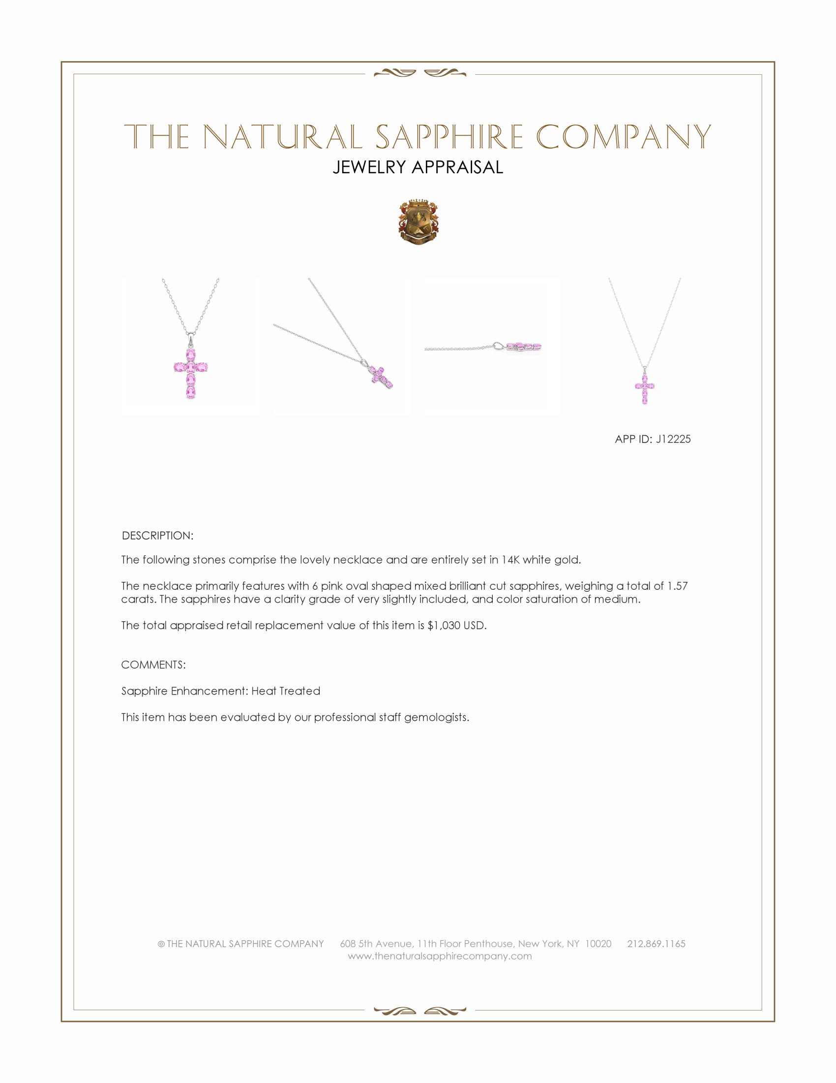 1.57 Ct. Pink Sapphire Religious Necklace, 14K White Gold