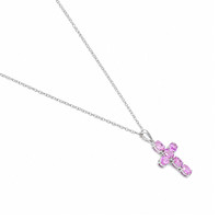 1.57 Ct. Pink Sapphire Religious Necklace, 14K White Gold Image