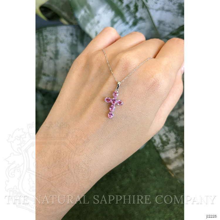 1.57 Ct. Pink Sapphire Religious Necklace, 14K White Gold