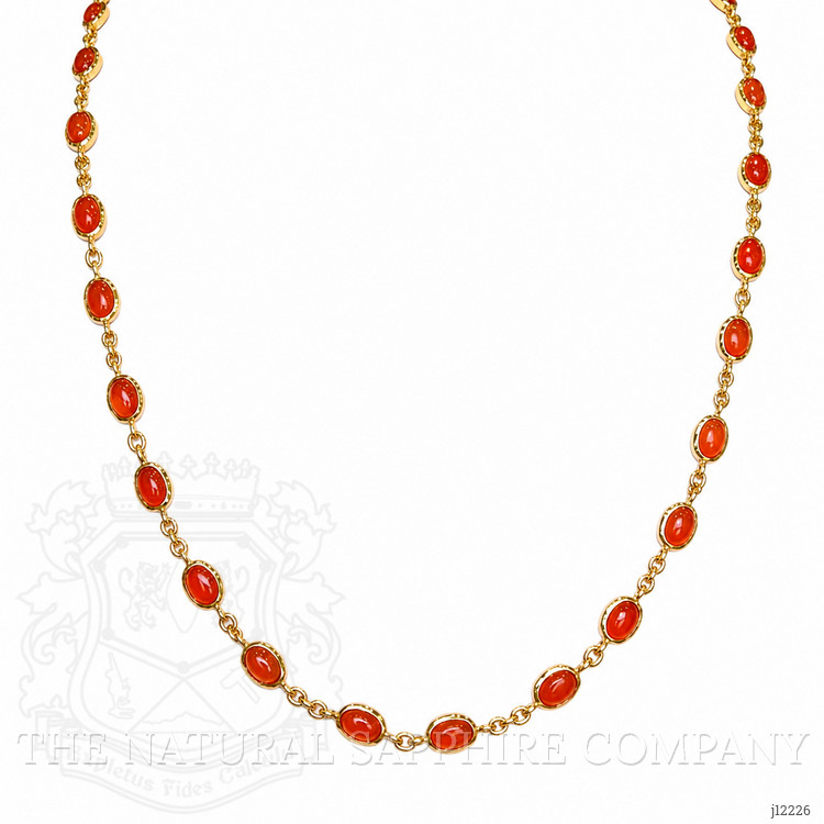 21.50 Ct. Orange Carnelian Bezel Necklace, 22K Gold Plated Silver
