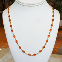 21.50 Ct. Orange Carnelian Bezel Necklace, 22K Gold Plated Silver Image