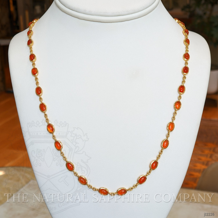 21.50 Ct. Orange Carnelian Bezel Necklace, 22K Gold Plated Silver