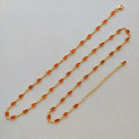 21.50 Ct. Orange Carnelian Bezel Necklace, 22K Gold Plated Silver Image