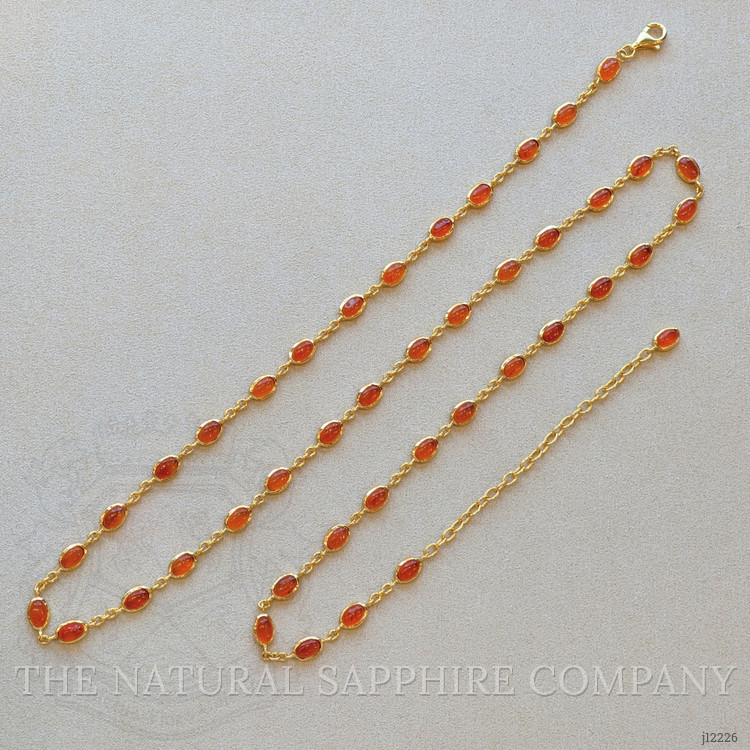 21.50 Ct. Orange Carnelian Bezel Necklace, 22K Gold Plated Silver