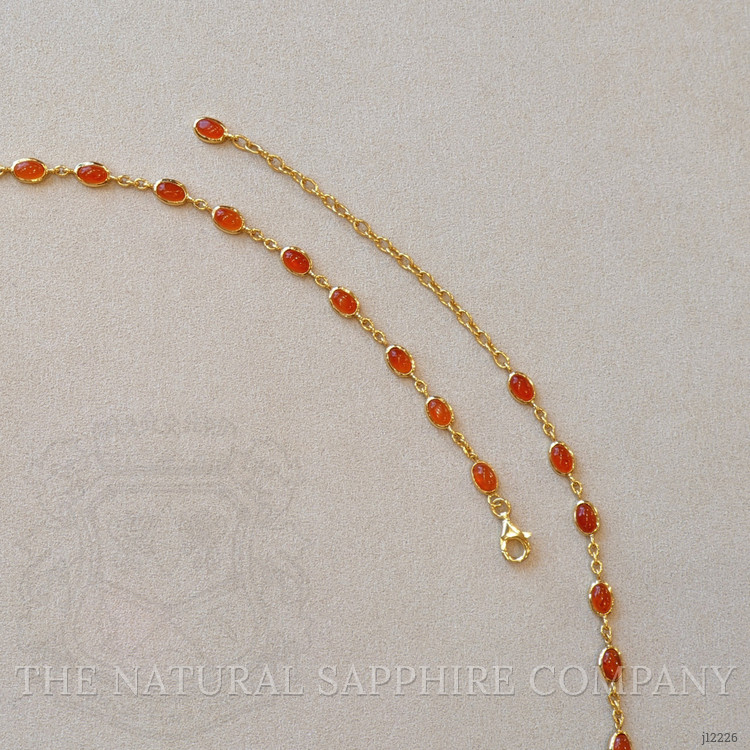 21.50 Ct. Orange Carnelian Bezel Necklace, 22K Gold Plated Silver