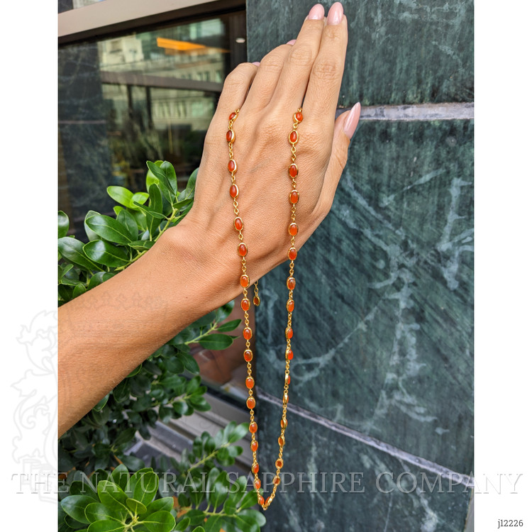 21.50 Ct. Orange Carnelian Bezel Necklace, 22K Gold Plated Silver
