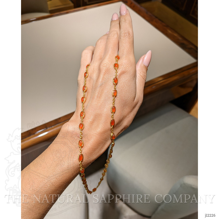 21.50 Ct. Orange Carnelian Bezel Necklace, 22K Gold Plated Silver