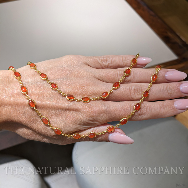 21.50 Ct. Orange Carnelian Bezel Necklace, 22K Gold Plated Silver