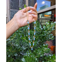 13.20 Ct. Blue Larimar, Greenish Blue Apatite and Rainbow Moonstone Bezel Necklace, 18K Gold Plated Silver Life Style