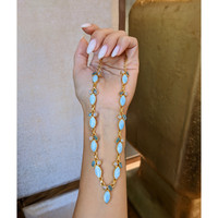 13.20 Ct. Blue Larimar, Greenish Blue Apatite and Rainbow Moonstone Bezel Necklace, 18K Gold Plated Silver Life Style