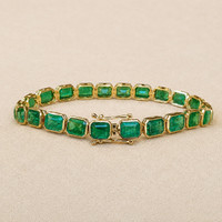 18.41&nbsp;Ct.Tw.Total Carat Weight Emerald Bezel Bracelet, 14K Yellow Gold Image