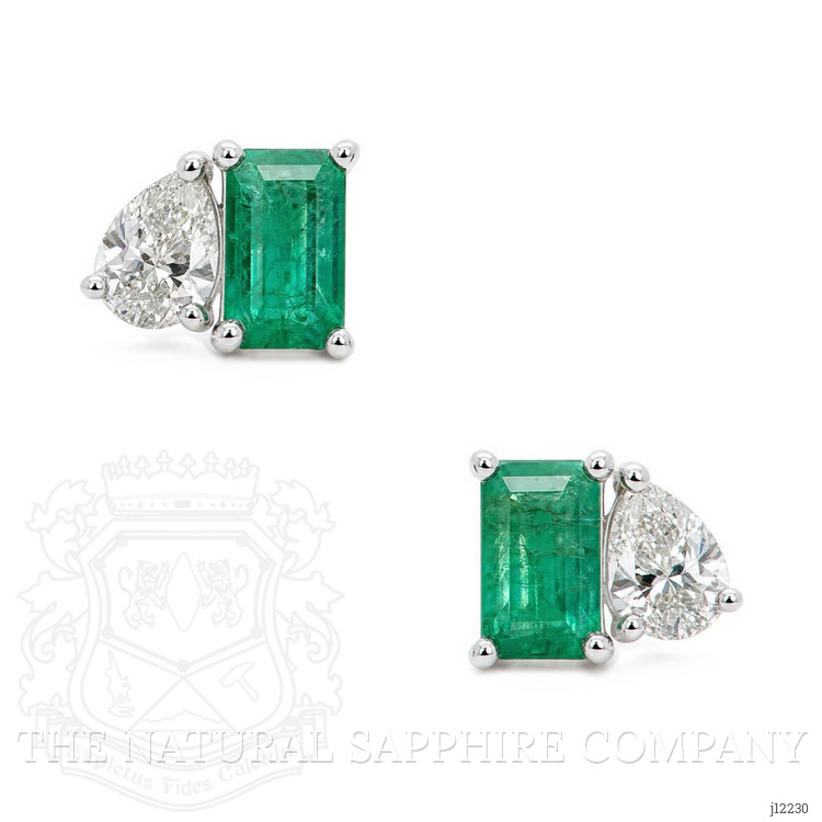 0.56 Ct.Tw. Emerald and Natural Diamond Studs Earrings, 14K White Gold