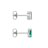 0.56 Ct.Tw.Total Carat Weight Emerald and Natural Diamond Studs Earrings, 14K White Gold Image