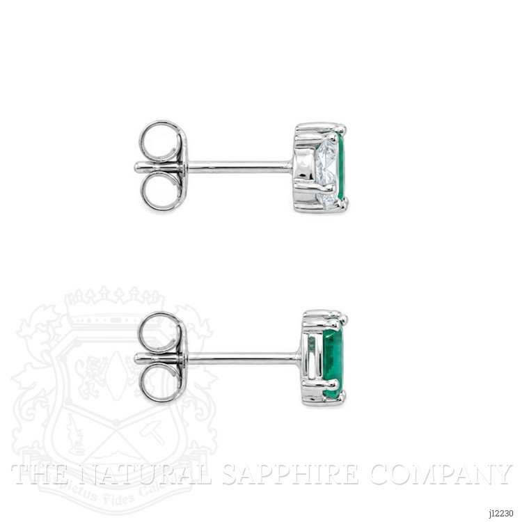 0.56 Ct.Tw. Emerald and Natural Diamond Studs Earrings, 14K White Gold